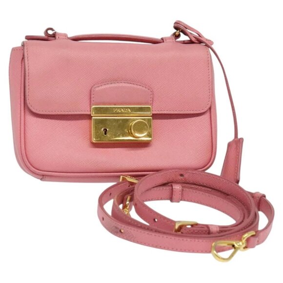 PRADA Hand Bag Safiano leather 2way Pink Auth - Picture 1 of 15
